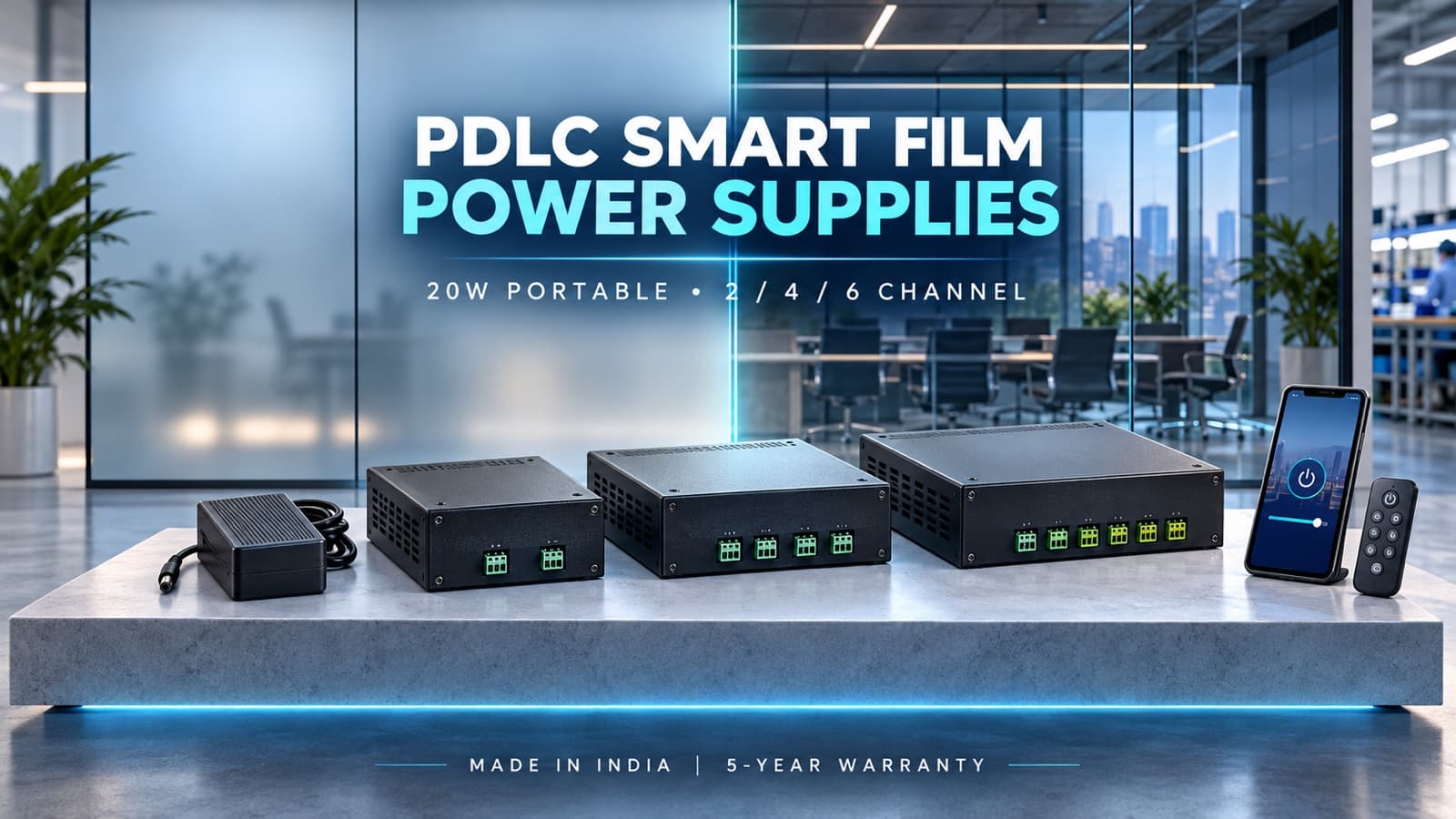 PDLC Smart Film Power Supply: Made in India, from Portable 20W to 6 Channels