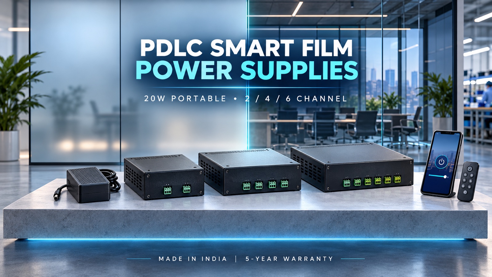 PDLC Smart Film Power Supply: Made in India, from Portable 20W to 6 Channels